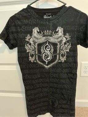 Sinful Black Short Sleeve Crest & Winged Horse Graphic Tee